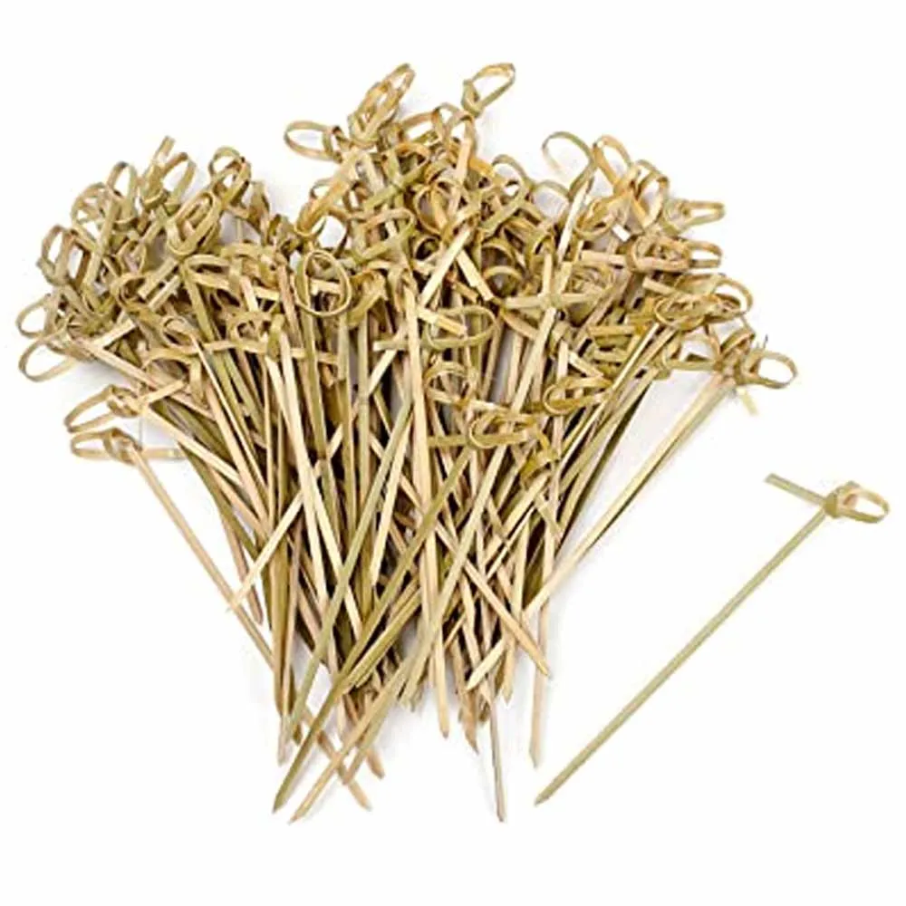 288 Ct Bamboo Wooden Skewers Cocktail Sticks Knotted Burger BBQ Party Fruits