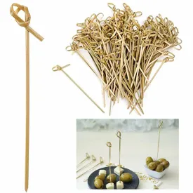 288 Ct Bamboo Wooden Skewers Cocktail Sticks Knotted Burger BBQ Party Fruits