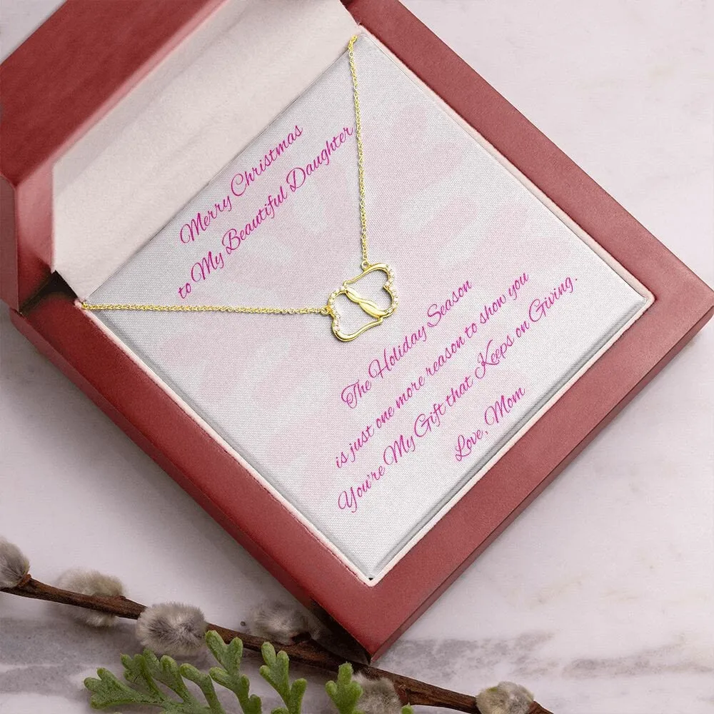 Christmas Gift to Daughter, Diamond Gold Hear Necklace for Daughter from Mom, Daughter Holiday Gift
