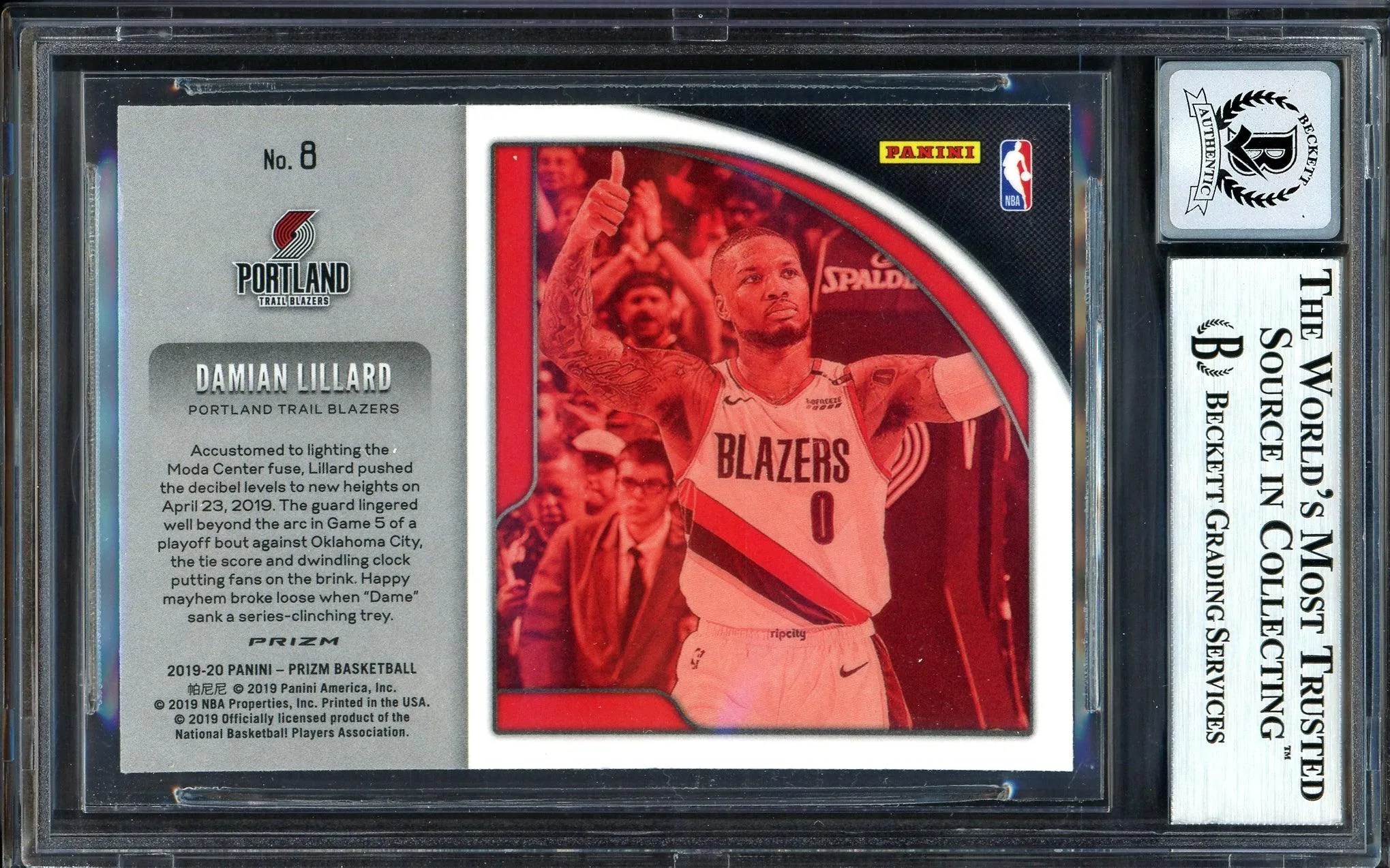 Damian Lillard Autographed 2019-20 Panini Prizm Get Hyped Green Card #8 Portland Trail Blazers Auto Grade Gem Mint 10 Beckett BAS #13605645
