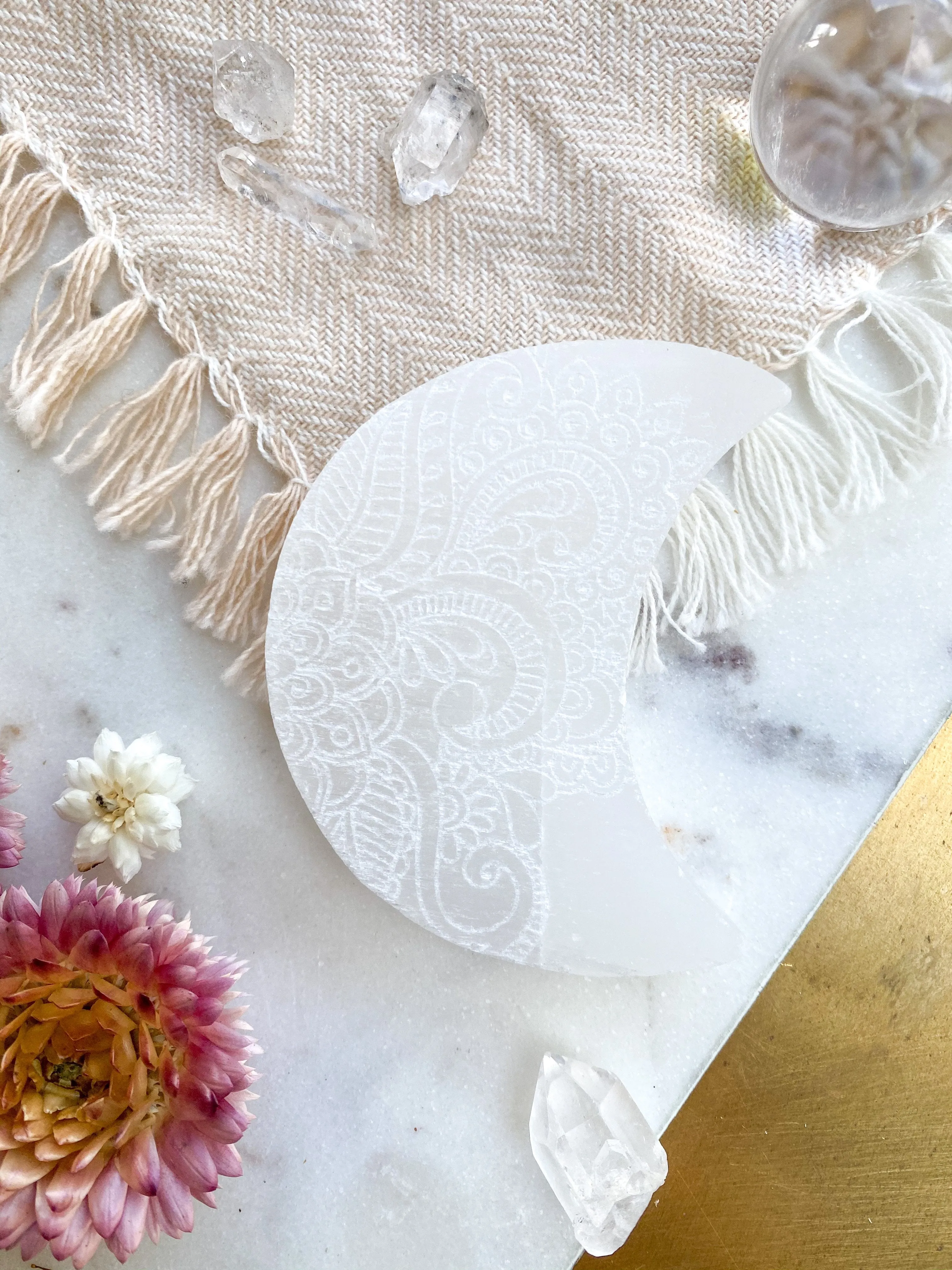 *FREE with $100 Purchase* Henna Or Celestial Bodies Crescent Moon Selenite Charging Pedestal