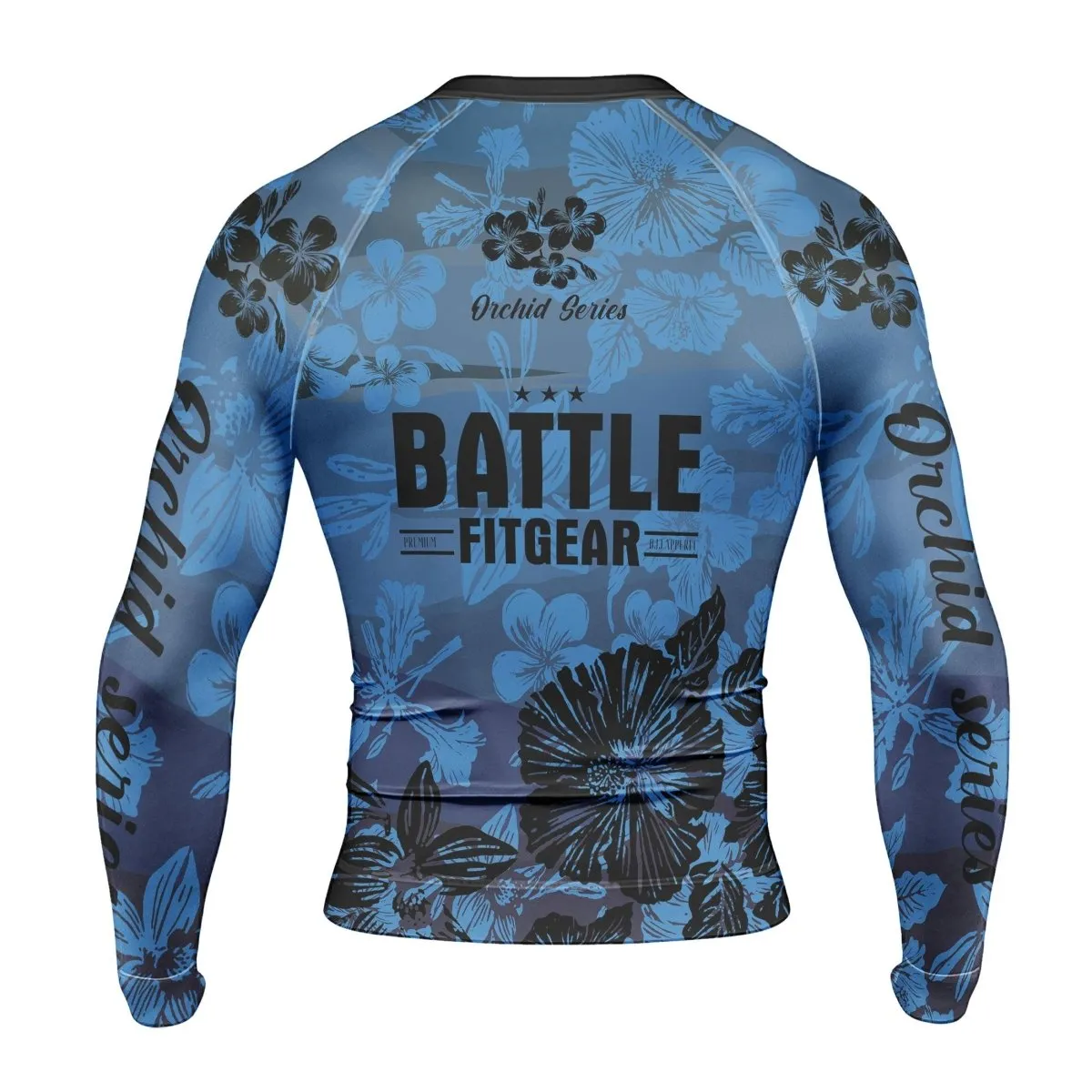 Orchid Series Floral Blue Heart Pattern Men's Long Sleeve Rash Guard