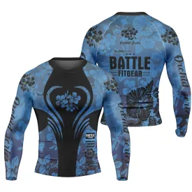 Orchid Series Floral Blue Heart Pattern Men's Long Sleeve Rash Guard