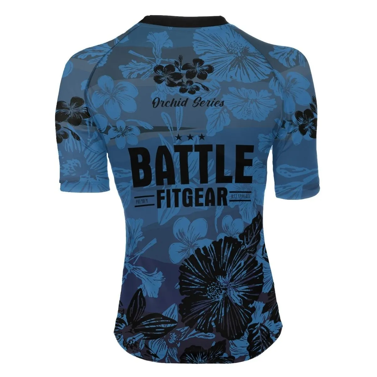 Orchid Series Floral Blue Heart Pattern Women's Short Sleeve Rash Guard