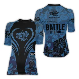 Orchid Series Floral Blue Heart Pattern Women's Short Sleeve Rash Guard