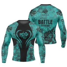 Orchid Series Teal Heart Pattern Men's Long Sleeve Rash Guard