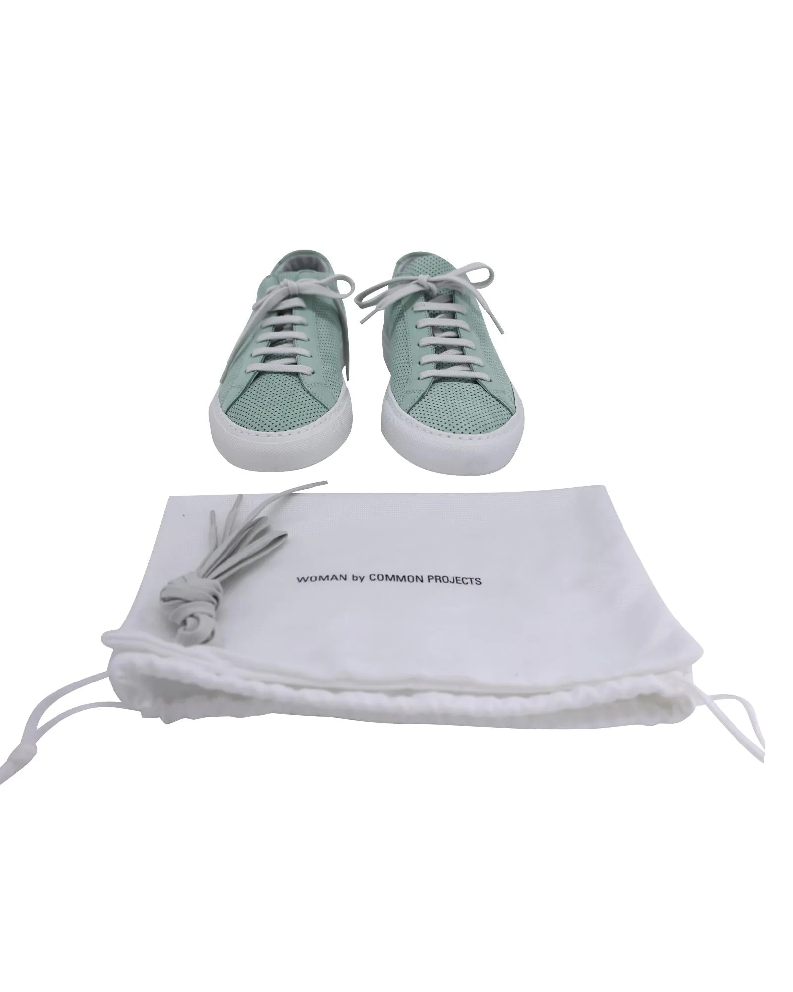 Perforated Teal Calfskin Leather Sneakers with Gold Embossed Detailing