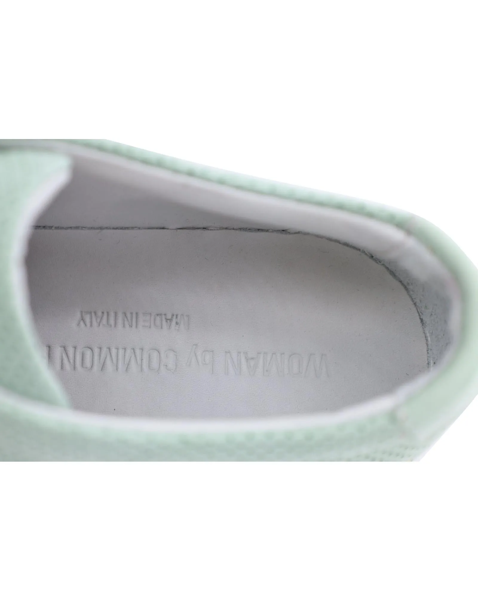 Perforated Teal Calfskin Leather Sneakers with Gold Embossed Detailing
