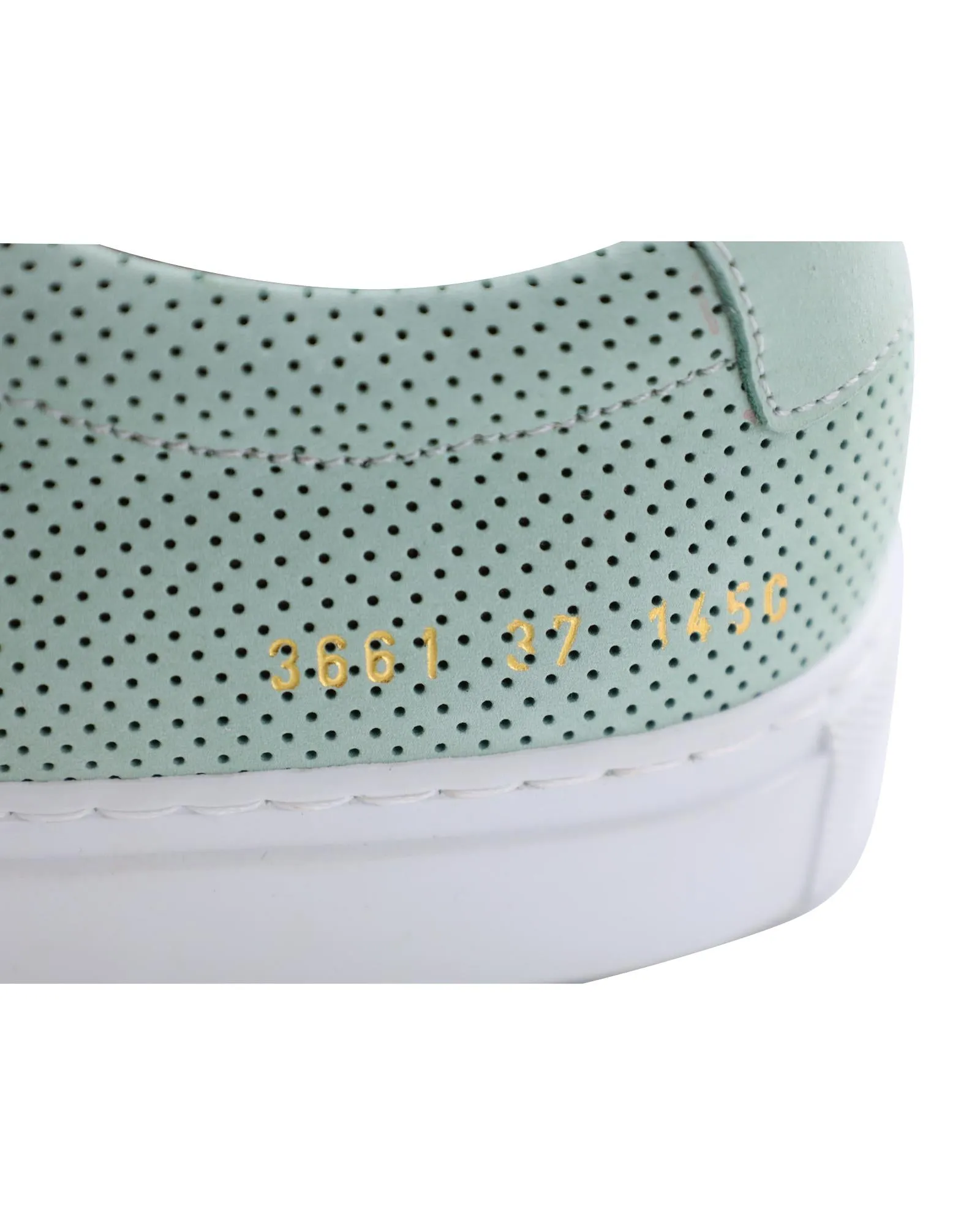 Perforated Teal Calfskin Leather Sneakers with Gold Embossed Detailing