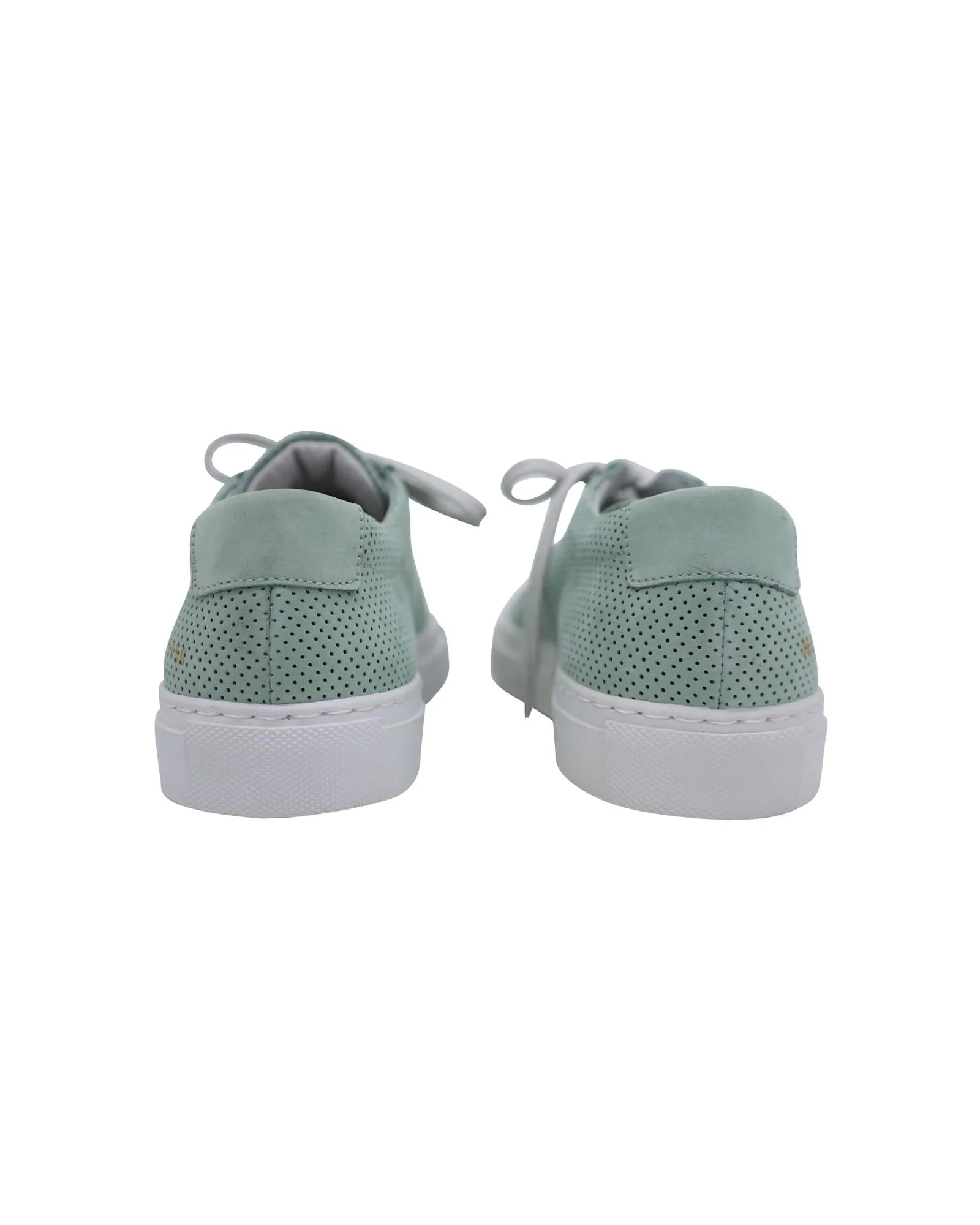 Perforated Teal Calfskin Leather Sneakers with Gold Embossed Detailing
