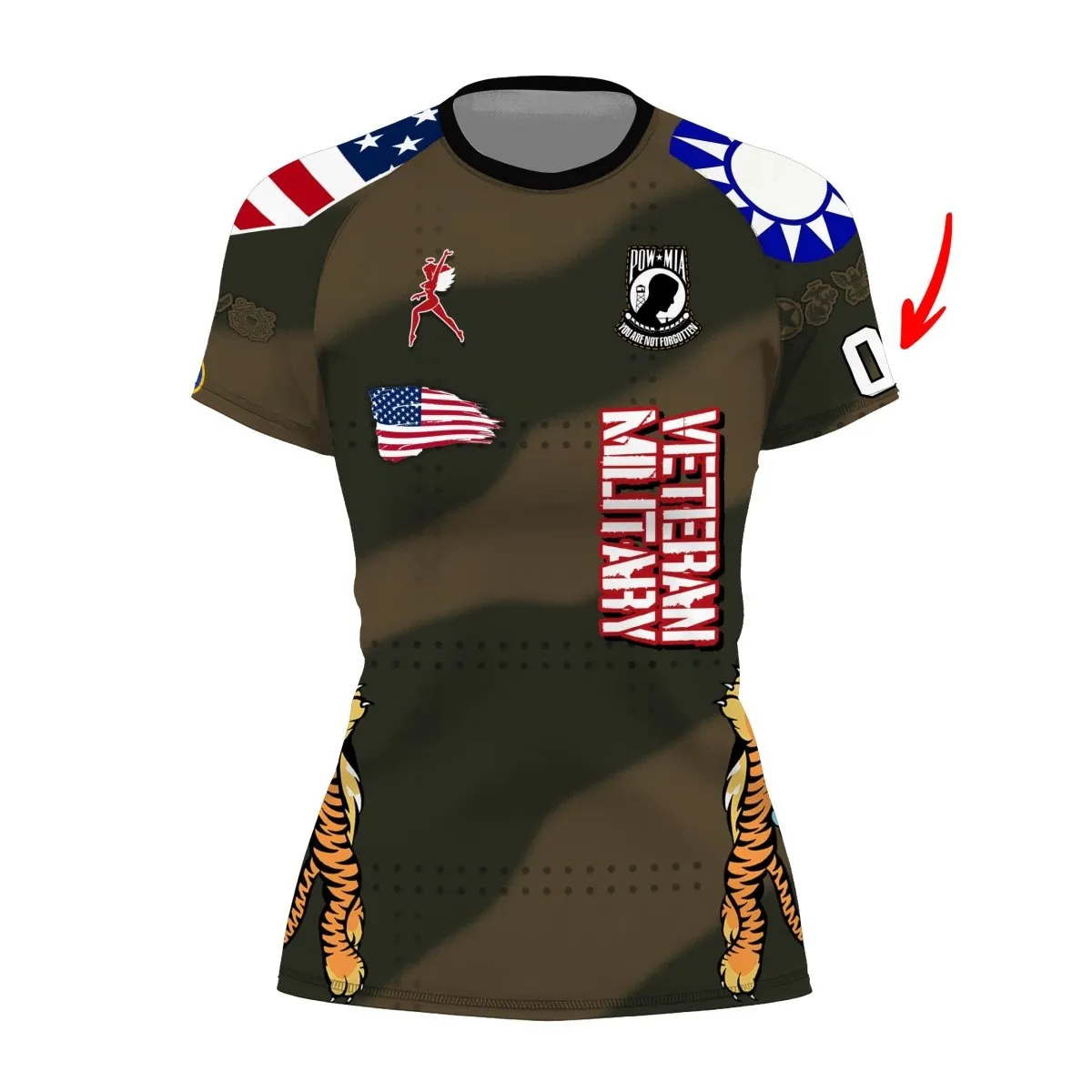 Personalized Veteran Airforce Flying Tiger Women's Short Sleeve Rash Guard