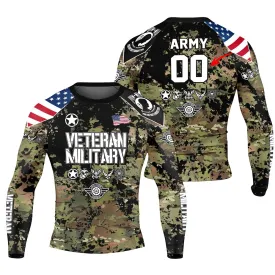 Personalized Veteran Army Camouflage Men's Long Sleeve Rash Guard
