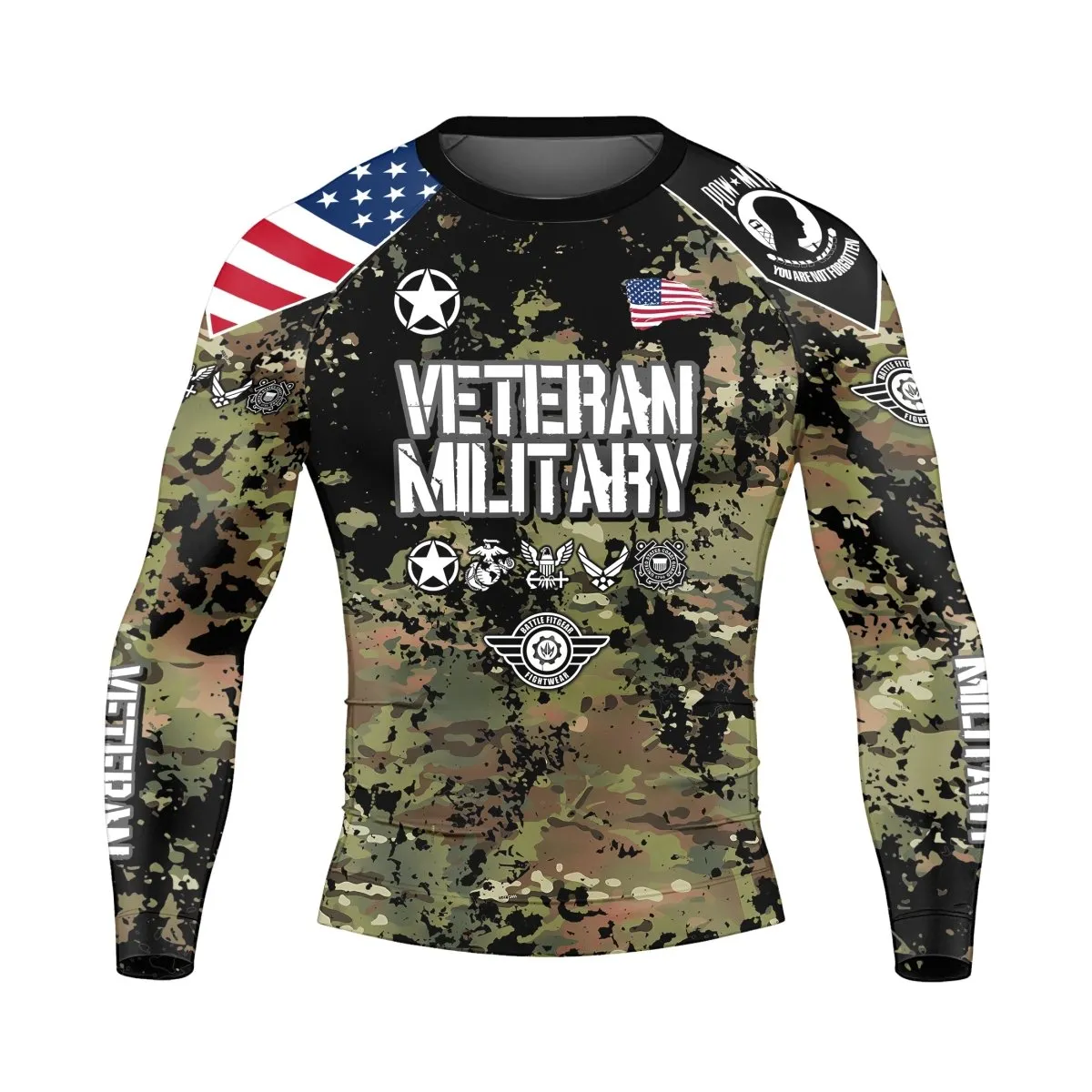 Personalized Veteran Army Camouflage Men's Long Sleeve Rash Guard