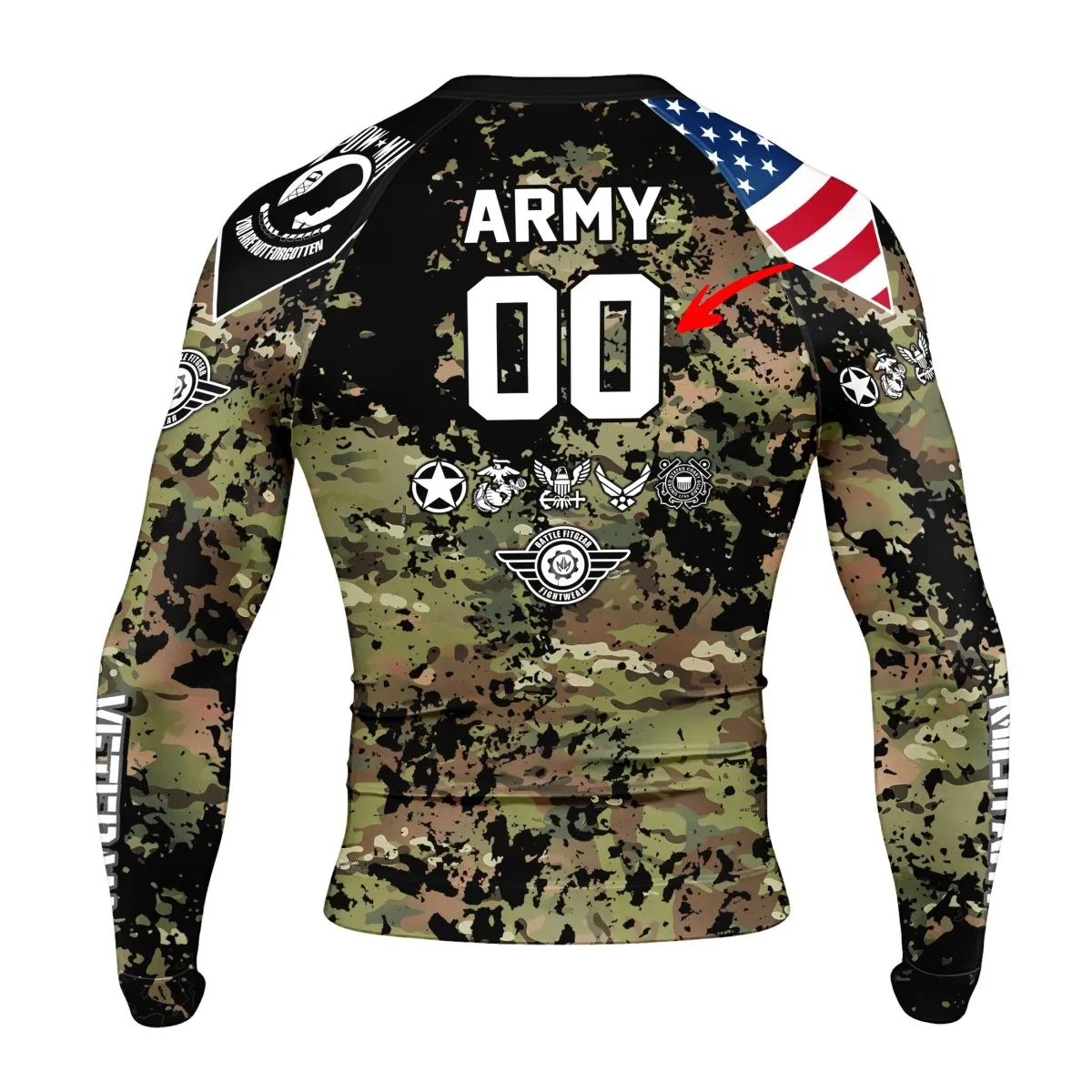 Personalized Veteran Army Camouflage Men's Long Sleeve Rash Guard