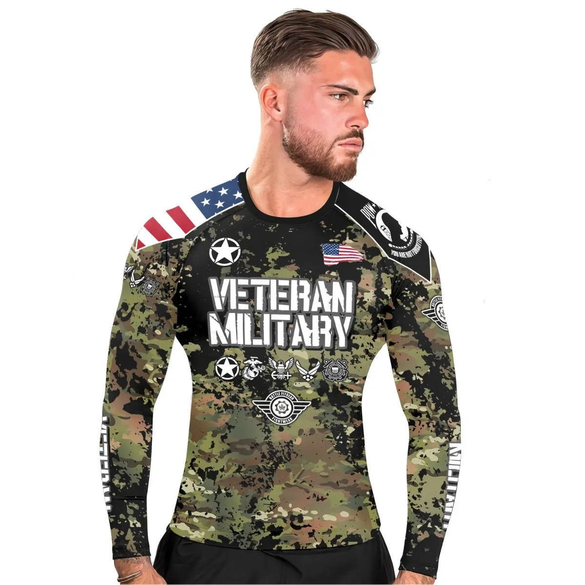Personalized Veteran Army Camouflage Men's Long Sleeve Rash Guard